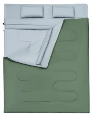 Productafbeelding van Slaapzak voor twee personen, model OP3650GN, 2-in-1, met 2 kussens, 220 x 150 cm, groen