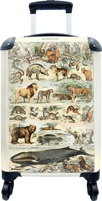 Produktbild von MuchoWow® MuchoWow® Koffer Handgepäck Trolley Rollkoffer Kleine Reisekoffer mit 4 Rollen - Tiere - Vintage - Adolphe Millot - Tiger - Löwe - Cabin Size < 55x40x23 cm & 55x40x20 cm - Fotokoffer - Kabin