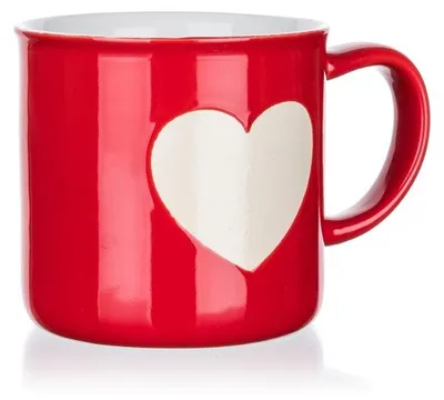 Produktbild von Becher, Keramiktasse, für Kaffee, Tee, Rot, Weißes Herz, Valentinstag 350 ml