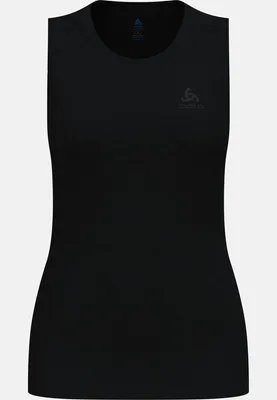 Schwarzes ärmelloses Odlo Oberteil mit Rundhalsausschnitt und Logo auf der Brust