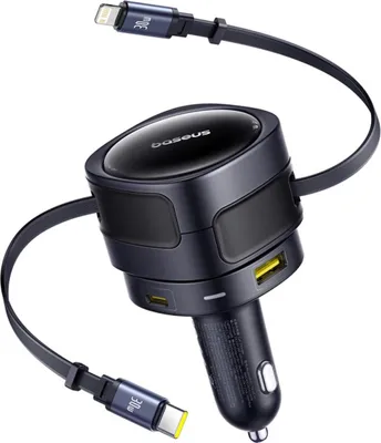 Immagine prodotto di Baseus Enjoyment Max car charger with USB-C+Lightning cables and USB-A+USB-C ports 90W Black