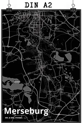 Produktbild von Mr. & Mrs. Panda Bild Merseburg DIN A2 - Geschenk, Kunstdruck, Stadt Dorf Karte Landkarte Map Stadtplan, Plakat, wanddeko, Wandbild, drucke