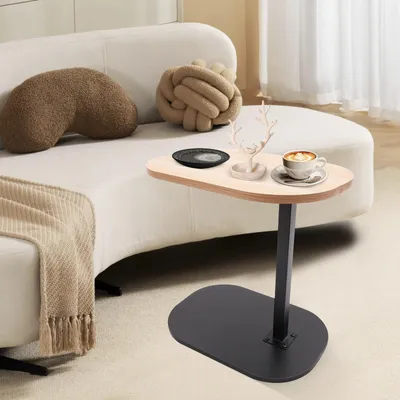 Image de Table d'appoint réglable en hauteur de 45 à 80 cm, table d'appoint en forme de C, petite table basse pour une utilisation intérieure et extérieure