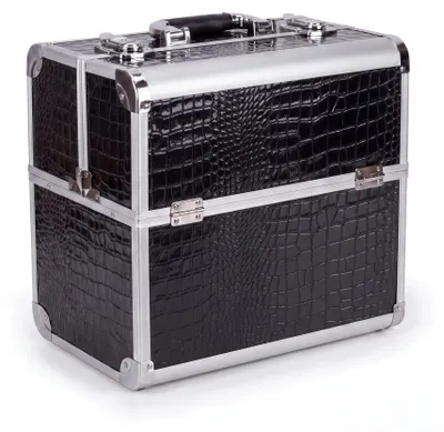 Produktbild von Kosmetikkoffer Aluminium Schwarz Croco – Schminkkoffer leer, Beauty Case