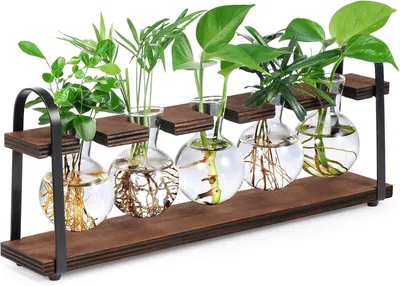 Produktbild von Blumenvase mit Reagenzgläsern aus Glas und Metallständer, Holz und Glas, für Tischdekoration