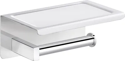 Immagine prodotto di Balneo | Porta rotolo di carta igienica con ripiano argento CHROME stainless steel| Porta rotolo di carta QUBE stainless | Porta rotolo di carta igienica in metallo