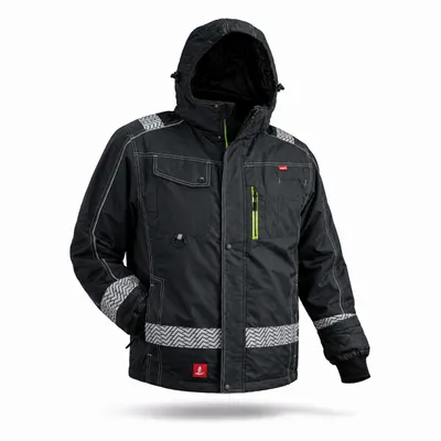 Produktbild von URGENT Y-8369 Winterjacke Arbeitsjacke Herren Gr. XL mit Kapuze Schwarz Gelb Gefüttert Reflektierend Berufsbekleidung, KI-generiertes Bild