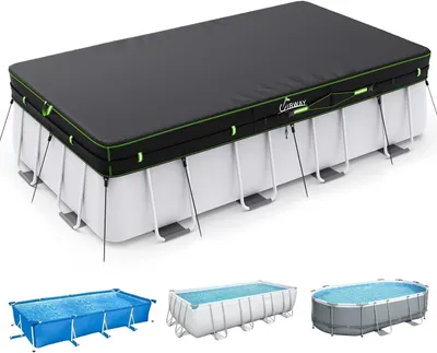 Produktbild von Rechteckige Poolabdeckung 214 x 305 cm, 420D Winterabdeckung für oberirdische Pools, UV-beständige Plane mit Kordelzug und Bodenankern, stabile Befestigung und einfache Montage