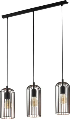 Produktbild von EGLO Pendelleuchte Roccamena, 3 flammige Vintage Pendellampe, Retro Hängelampe aus Metall in Schwarz und Kupfer, Fassung: E27