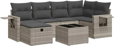 Produktbild von vidaXL 7-tlg. Garten-Sofagarnitur mit Kissen Hellgrau Poly Rattan