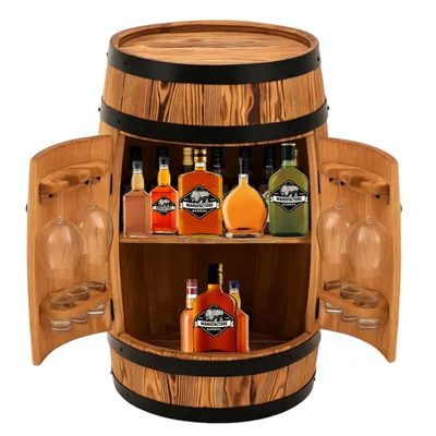 Zdjęcie produktu dla Drewniana szafka barowa 80 x 55 cm – solidna drewniana szafka barowa na alkohol, wino i whisky z uchwytami na szklanki | Ręcznie wykonana w UE | Meble barowe premium w stylu loftowym i rustykalnym