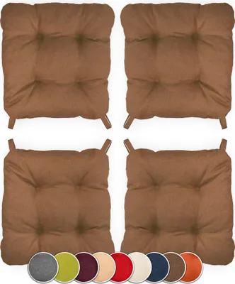 Produktbild von Sunnypillow 4er Set Stuhlkissen mit Klettverschluss Maße: 40 (vorne) | 35 (hinten) x 40 x 8 cm Polsterauflage Auflage für Stühle / Bänke in Haus und Garten Sitzkissen Sitzauflage Gartenkissen Braun