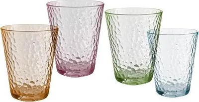 Produktbild von Trinkgläser VINTAGE - 4er Set - 4 Farben - bruchfestes Polycarbonat- 300ml