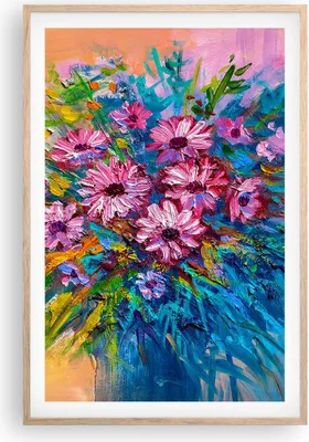 Produktbild von Gerahmtes Poster - Rahmen in heller Eiche - Blumenstrauß Blumen Öl - 61x91,5 cm - Wand Bild - Wanddeko - Wandbilder - Kunstposter - Wandposter - Bilderrahmen - Bilder - Kunstdruck - P2NPA61x91-4533