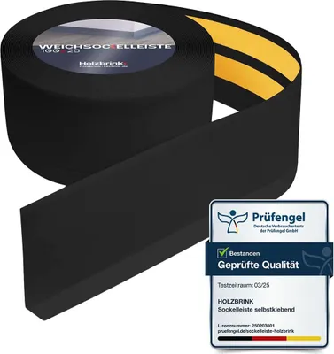 Produktbild von HOLZBRINK Weichsockelleiste selbstklebend PVC 100x25mm, 20 m | Wandleiste selbstklebend für Küche, Garage, Flur | Wandabschlussleiste PVC | Farbe: Schwarz
