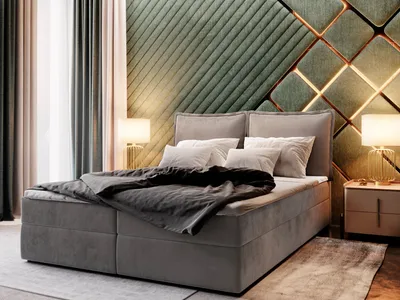 Produktbild von Masseno Boxspringbett LENTE M 160x200 cm Komplett-Set mit Bonell Matratze und Topper, Polsterbett mit Bettkästen -Grau, MONOLITH 85