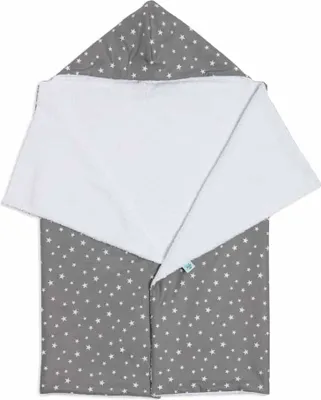 Produktbild von pic Bear Baby-Bade-Kapuzenhandtuch Babyhandtuch aus Baumwolle 70x110cm Motiv: Sterne grau-weiß