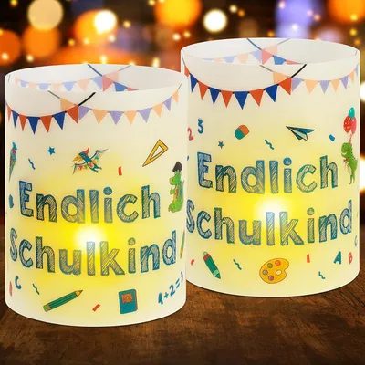 Produktbild von 12 Windlicht Tischdeko Einschulung Junge, Deko Einschulung Junge 2026, Schulanfang Deko Blau, Endlich Schulkind Deko, Dekoration Schulanfang, Geeignet