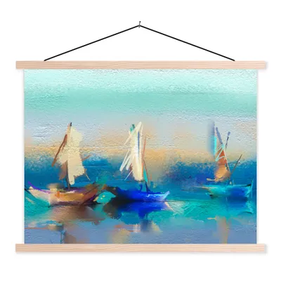 Produktbild von MuchoWow® Textilposter Gemälde - Ölfarbe - Boot - Abstrakt 40x30 cm mit holzfarbenen Rahmen - Bilder