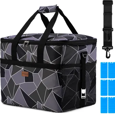 Produktbild von Packaway 4-lagige isolierte Kühltasche – Lunchtasche 40 Liter – Abstraktes Schwarz-Grau