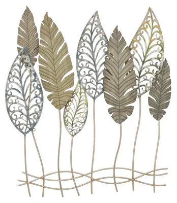Image de Panneau mural Feuilles -C- en fer et bois MDF or et argent