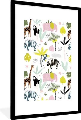 Produktbild von MuchoWow® MuchoWow® Gerahmtes Poster Tiere - Baum - Muster 60x90 cm - Poster mit zchwarzem Bilderrahmen - Dekoration - Wandposter Wohnzimmer - Hochwertig