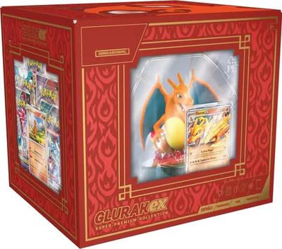 Produktbild von Pokémon Glurak CHARlZARD EX Super Premium Kollektion (DE) – 10 Boosterpacks, Exklusive Glurak-Figur & Holo-Karten – Limitierte Edition