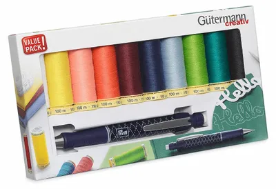 Nähgarn-Set 10x100m Polyester + Kreide, bunt