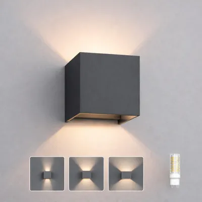 Produktbild von Braytron LED Wandlampe Außenleuchte Würfel Cube IP54 verstellbarer Lichtkegel G9 Fassung Dunkelgrau