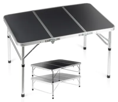 Produktbild von Vilde | Campingtisch Höhenverstellbar - 90x60 cm - 2in1 Metall Koffertisch Graphit