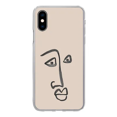 Produktbild von MuchoWow® Handyhülle Schutzhülle Hülle für iPhone X Gesicht - Rosa - Strichzeichnung Silikon Softcase Handy Hülle - Handyhülle