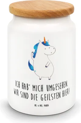 Produktbild von Mr. & Mrs. Panda Vorratsdose Einhorn Mann - Weiß - Geschenk, behälter, Familie, Party, Freundin, zuckerdose, Kaffeedose, Teedose, Einhörner, Dose, Unicorn, BFF, Keksdose