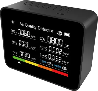 Zdjęcie produktu dla monitor jakości powietrza Tuya WiFi 13 w 1 - CO2, TVOC, HCHO, PM2.5, PM10, temperatura, wilgotność, sterowanie aplikacją, alarm, stoper do domu i biura