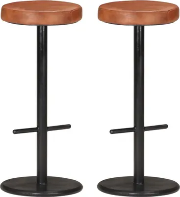 Image de Tabourets de bar lot de 2 marron cuir véritable