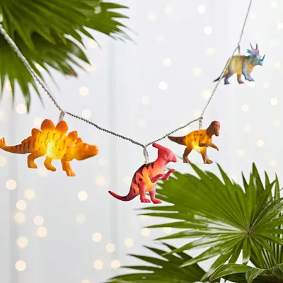 Dinosaurier-Lichterkette, 12 warmweiße LEDs, Timer, 2,2 m