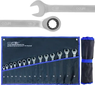 Produktbild von CCLIFE 14tlg Ratschenschlüssel Set 8-22mm Ratschen Ring Maulschlüssel Set | Cr-V | 72 Zähnen