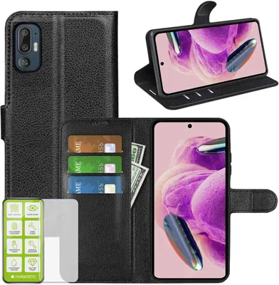 Image de Étui pour téléphone portable HTC U24 Pro, noir, en simili cuir + verre de protection H9