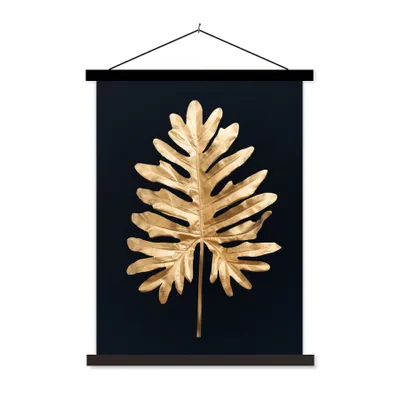 Produktbild von MuchoWow® Textilposter Blätter - Herbst - Gold - Schwarz - Natur - Luxus 40x53 cm mit schwarzem Rahmen - Abbildung