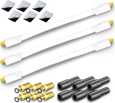 Produktbild von 3x ARLI Fensterdurchführung Ultra Slim Weiß – 0,2 mm Flachkabel + 6x F-Stecker + 6x Gummitüllen TV SAT DVB-S2 DVB-T2 für Fenster & Türen