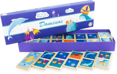 Produktbild von Gesellschaftsspiel Kinderspiel Dominospiel Domino aus Holz: Wasserwelt