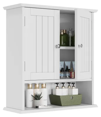 Productafbeelding van Witte badkamerkast wandmontage met 2 deuren en 5 planken