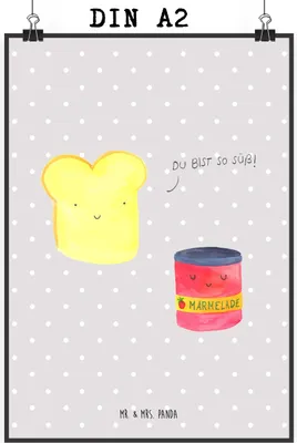 Produktbild von Mr. & Mrs. Panda Bild Toast Marmelade DIN A2 - Grau Pastell - Geschenk, Küche Deko, Brot, Süß, Lustige Sprüche, Posterdruck, Wanddekoration, wanddeko, drucke, Toastbrot