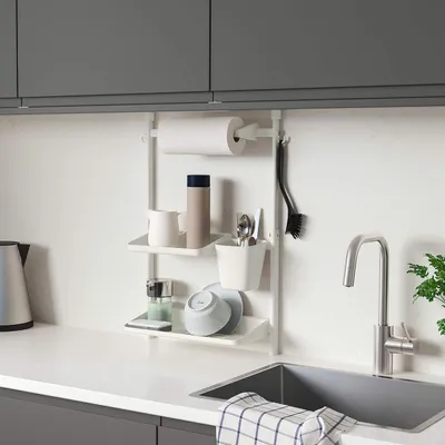 Produktbild von SUNNERSTA Küchen-Organizer-Set ohne Bohren mit Geschirrablage, Küchenrollenhalter und Behälter