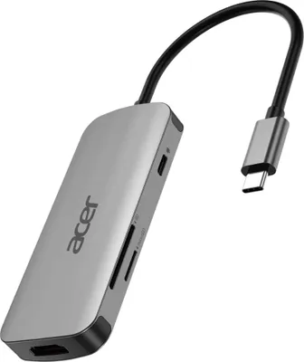Produktbild von Acer 7in1 Type C Dongle, Kabelgebunden, USB 3.2 Gen 1 (3.1 Gen 1) Type-C, 100 W, Silber, MicroSD (TransFlash), SD, 3840 x 2160 Pixel