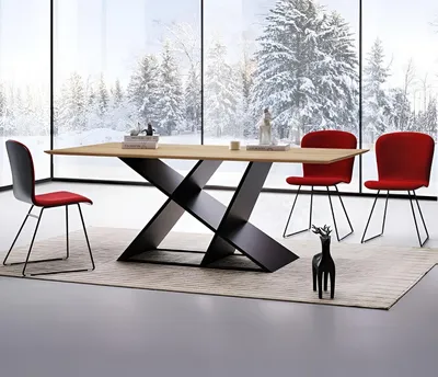 Produktbild von Moderner Brauner Esstisch Metallbeine Designer Holzplatte