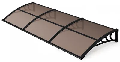 Zdjęcie produktu dla Eikuavons, daszczyk nad drzwi wejściowe z rynną, 300 x 100 cm, osłona nad drzwiami wykonana z poliwęglanu, kolor czarny/brązowy, ochrona przed deszczem dla wejścia