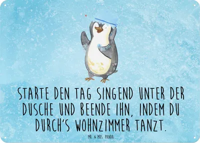 Produktbild von Mr. & Mrs. Panda tafel Pinguin Duschen DIN A6 - Eisblau - Geschenk, Metallbild, Dusche, Schild, Wandbild, Motivation, Duschkonzert, Neuanfang, Metallschild, Singen