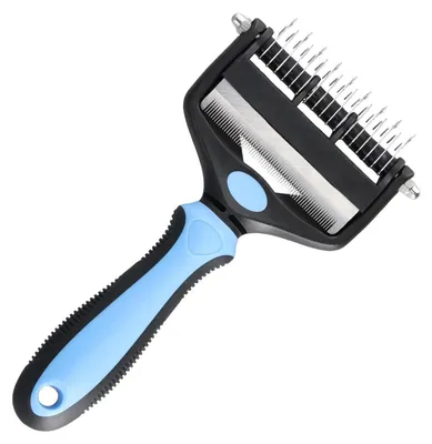 Immagine prodotto di Spazzola per pelo di sotto, adatta a cani e gatti, 2 in 1, a doppia faccia, con 9 e 17 setole, colore blu