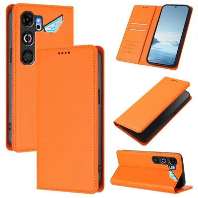 Produktbild von Handyhülle für ZTE nubia Neo 5 GT, Kunstleder Klapphülle Stoßfeste Magnetische Hülle mit Ständer Orange
