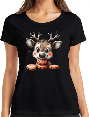 Produktbild von Rentier Lebkuchen Weihnachten süß Kinder Geschenk Niedlich Damen T-Shirt, Schwarz, 3XL